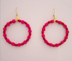 Pink & Red Wood Hoop Earrings