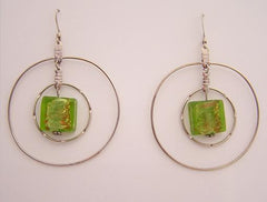 Green Crackle - Two Hoop Earrings