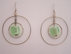 Light Green Crackle - Two Hoop Earrings