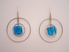 Blue Crackle - Two Hoop Earrings