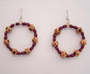 Burgandy & Natural Wood Hoop Earrings
