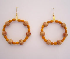Yellow & Natural Wood Hoop Earrings
