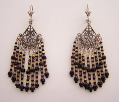 Large Purple & Black Bead Chandler Earrings